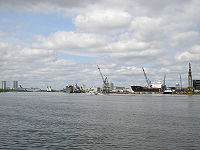 Facilities at Port Tampa Bay from Davis Islands, downtown Tampa at left