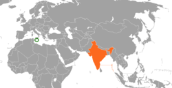 Map indicating locations of Malta and India