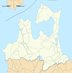 Mapa konturowa Aomori, u góry po prawej znajduje się punkt z opisem „Mutsu”