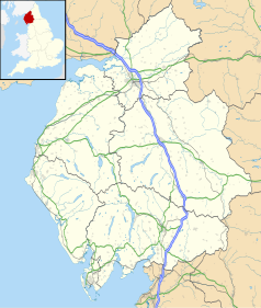 Mapa konturowa Kumbrii, na dole znajduje się punkt z opisem „Grange-over-Sands”