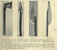 Several medieval battle axes including a 15th-century Austrian bardiche