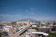 Urban area around the Kagoshima-Chūō Station with Shinkansen (bullet train)