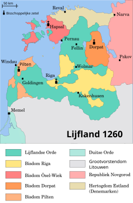 Lijfland omstreeks 1260: ■ Hertogdom Estland