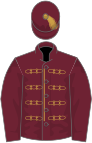 Claret, gold braid, claret sleeves and cap