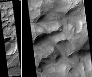 Parana Valles, as seen by HiRISE. Scale bar is 1000 meters long.