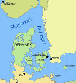 Skagerak kati ya Norway, Uswidi na Denmark.